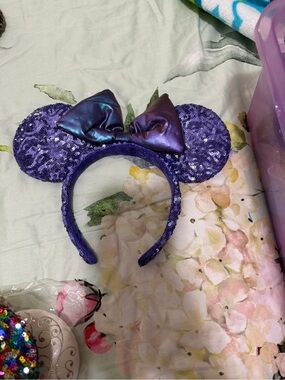 Disney Purple Sequin Minnie Ears Headband with Iridescent Bow